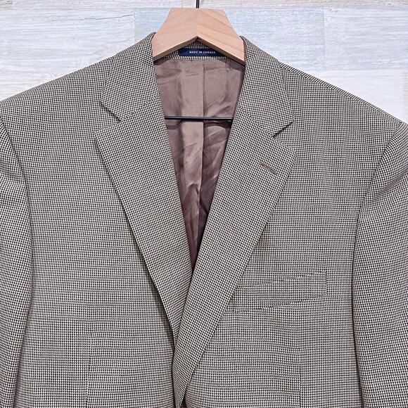Loro Piana Italy Cremieux Collection Houndstooth Sport Coat Brown Wool Mens 43L - Picture 2 of 9